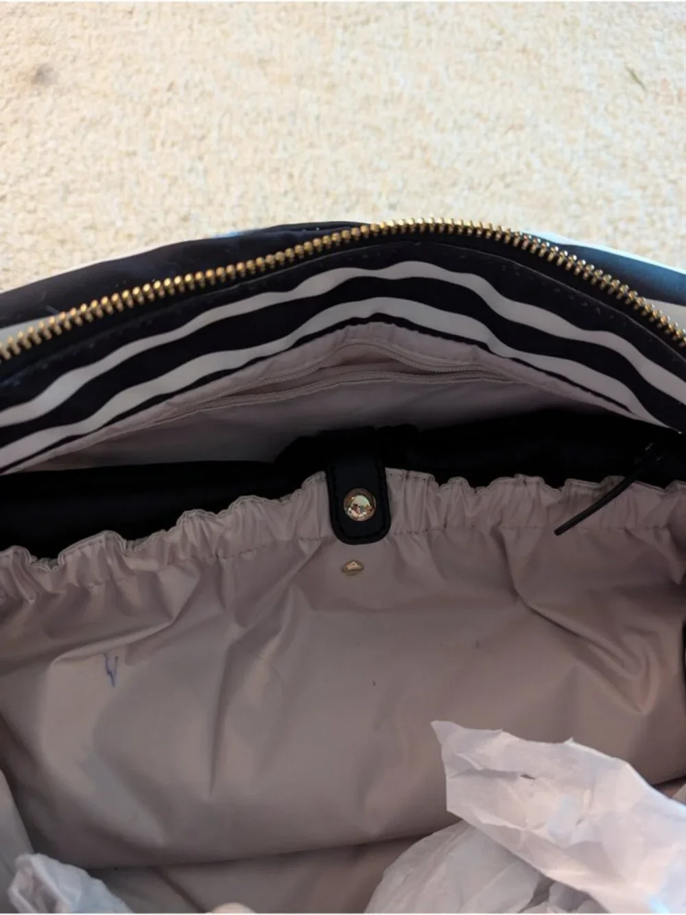 KATE SPADE STEVIE Luxury Large Black & White Striped Nylon Diaper Bag Travel